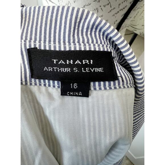 Tahari NWOT Blue White Pinstripe Sleeveless Collared Belted Shirt Dress Size 16 - Picture 9 of 11